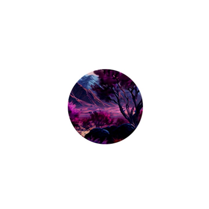 Landscape Landscape Painting Purple Purple Trees 1  Mini Buttons