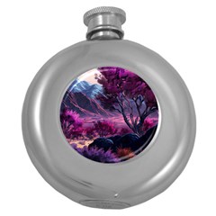 Landscape Landscape Painting Purple Purple Trees Round Hip Flask (5 Oz) by danenraven