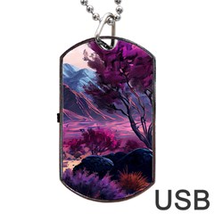 Landscape Landscape Painting Purple Purple Trees Dog Tag Usb Flash (one Side) by danenraven