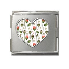 Poppies Red Poppies Red Flowers Mega Link Heart Italian Charm (18mm) by Ravend