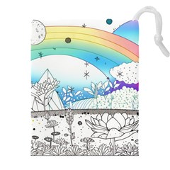 Rainbow Fun Cute Minimal Doodle Drawing Arts Drawstring Pouch (5xl) by Ravend