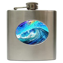 Tsunami Waves Ocean Sea Nautical Nature Water Painting Hip Flask (6 Oz) by Ravend