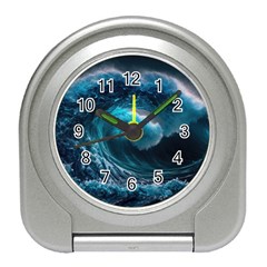 Tsunami Waves Ocean Sea Water Rough Seas 4 Travel Alarm Clock by Ravend