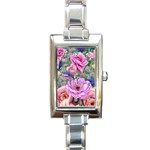 Broken And Budding Watercolor Flowers Rectangle Italian Charm Watch Front