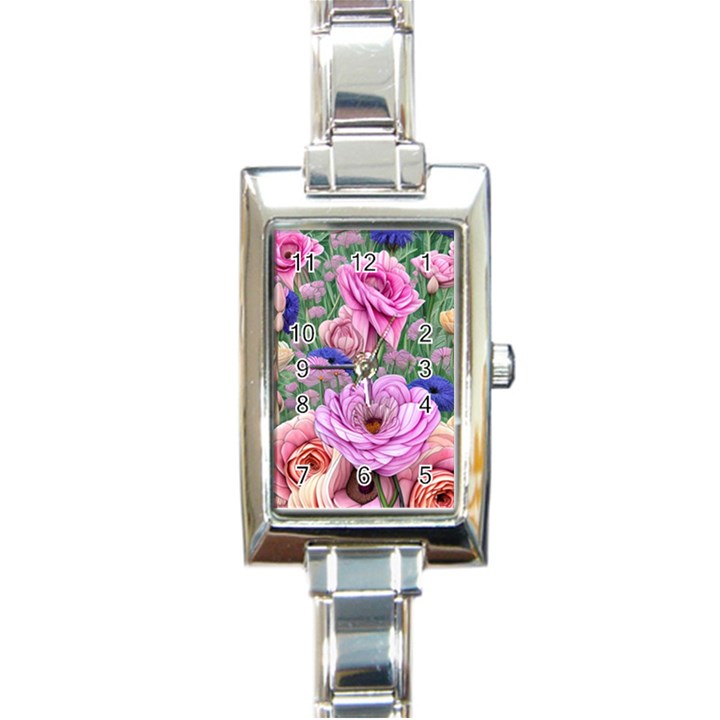 Broken And Budding Watercolor Flowers Rectangle Italian Charm Watch