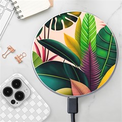 Ai Generated Tropical Leaves Foliage Wallpaper Wireless Fast Charger(white) by Ravend