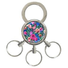 Bright And Brilliant Watercolor Flowers 3-ring Key Chain by GardenOfOphir