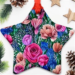 Bright And Brilliant Watercolor Flowers Star Ornament (two Sides) by GardenOfOphir