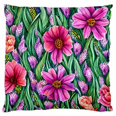 Cheerful And Cheery Blooms Large Cushion Case (one Side) by GardenOfOphir