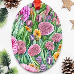 Delicate And Dazzling Watercolor Flowers Ornament (oval) by GardenOfOphir