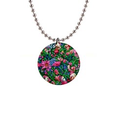 Dazzling Watercolor Flowers 1  Button Necklace by GardenOfOphir