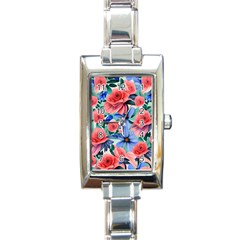 Classy Watercolor Flowers Rectangle Italian Charm Watch by GardenOfOphir