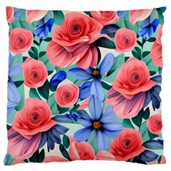 Classy Watercolor Flowers Standard Premium Plush Fleece Cushion Case (one Side) by GardenOfOphir