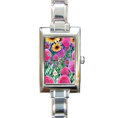 Charming Watercolor Flowers Rectangle Italian Charm Watch by GardenOfOphir