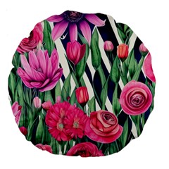 Classy Botanicals – Watercolor Flowers Botanical Large 18  Premium Flano Round Cushions by GardenOfOphir