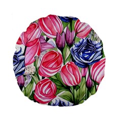 Charming Foliage – Watercolor Flowers Botanical Standard 15  Premium Flano Round Cushions by GardenOfOphir