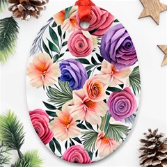 Country-chic Watercolor Flowers Ornament (oval) by GardenOfOphir