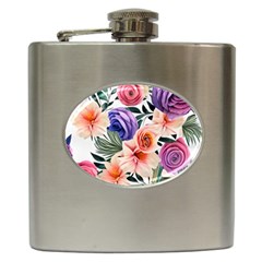 Country-chic Watercolor Flowers Hip Flask (6 Oz) by GardenOfOphir