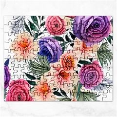 Country-chic Watercolor Flowers Rectangular Jigsaw Puzzl by GardenOfOphir