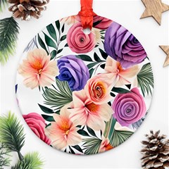 Country-chic Watercolor Flowers Round Ornament (two Sides) by GardenOfOphir