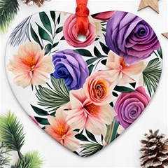 Country-chic Watercolor Flowers Heart Ornament (two Sides) by GardenOfOphir