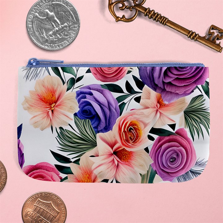 Country-chic Watercolor Flowers Large Coin Purse