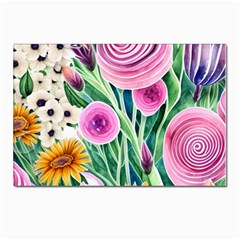 Cheerful And Captivating Watercolor Flowers Postcards 5  X 7  (pkg Of 10) by GardenOfOphir