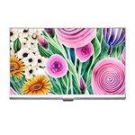 Cheerful And Captivating Watercolor Flowers Business Card Holder Front