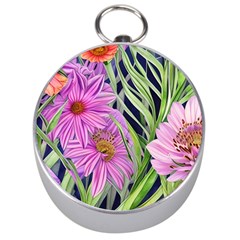 Cheerful Watercolors – Flowers Botanical Silver Compasses by GardenOfOphir