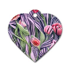 Charming Watercolor Flowers Dog Tag Heart (one Side) by GardenOfOphir