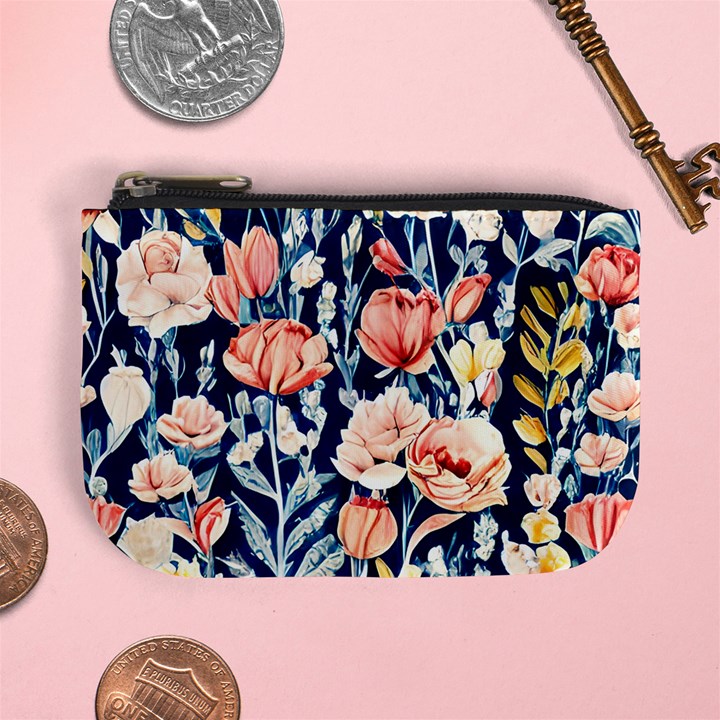 Exquisite Watercolor Flowers And Foliage Mini Coin Purse