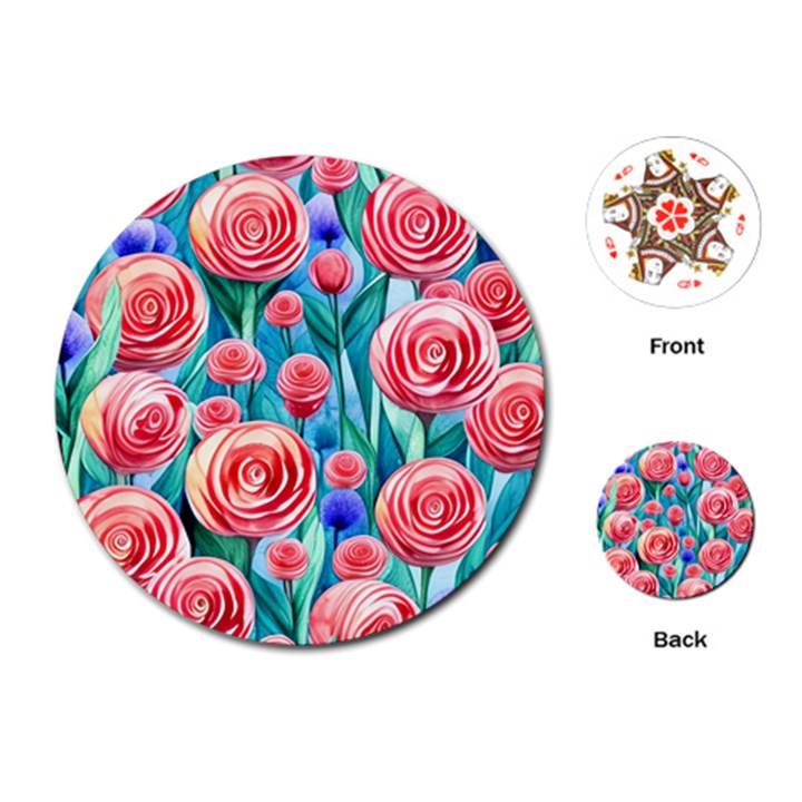 Brilliantly Hued Watercolor Flowers In A Botanical Playing Cards Single Design (Round)