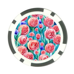 Brilliantly Hued Watercolor Flowers In A Botanical Poker Chip Card Guard by GardenOfOphir