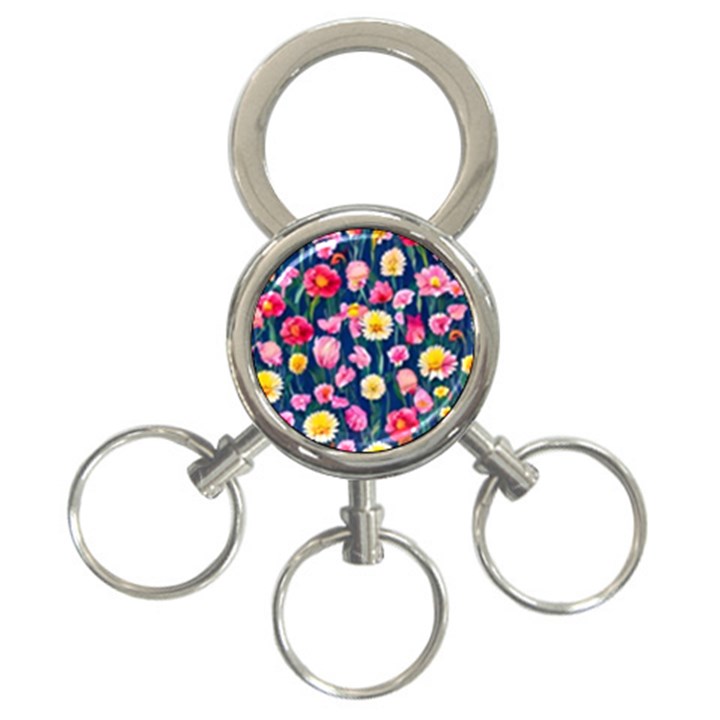 Botanical Flowers Pattern 3-Ring Key Chain