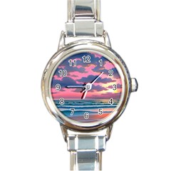 Sunset Over The Beach Round Italian Charm Watch by GardenOfOphir