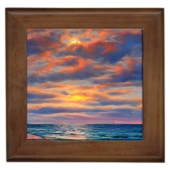 Serene Sunset Over Beach Framed Tile by GardenOfOphir