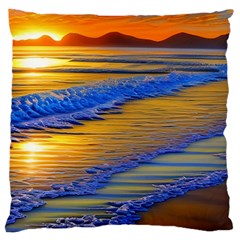 Waves Of Gold Large Cushion Case (one Side) by GardenOfOphir