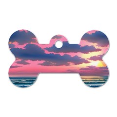 Sunset Over The Beach Dog Tag Bone (one Side) by GardenOfOphir