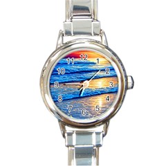 Ocean Sunset Round Italian Charm Watch by GardenOfOphir