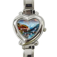 Breathtaking Landscape Scene Heart Italian Charm Watch by GardenOfOphir