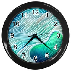 Pastel Abstract Waves Pattern Wall Clock (black) by GardenOfOphir