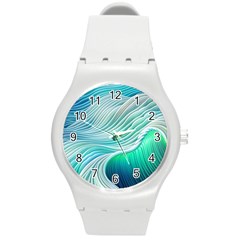 Pastel Abstract Waves Pattern Round Plastic Sport Watch (m) by GardenOfOphir