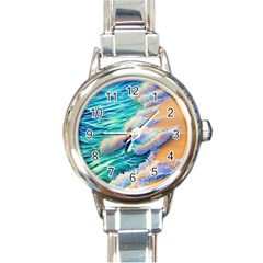 Waves At The Ocean s Edge Round Italian Charm Watch by GardenOfOphir