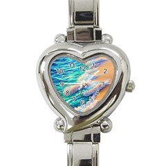 Waves At The Ocean s Edge Heart Italian Charm Watch by GardenOfOphir