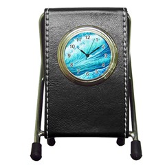 Blue Ocean Wave Watercolor Ii Pen Holder Desk Clock by GardenOfOphir