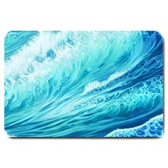 Blue Ocean Wave Watercolor Ii Large Doormat by GardenOfOphir