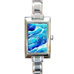 Simple Blue Ocean Wave Rectangle Italian Charm Watch Front