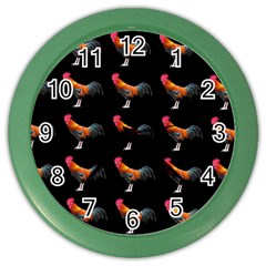 Background Pattern Chicken Fowl Cockerel Livestock Color Wall Clock by Ravend