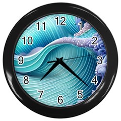 Pastel Sea Waves Wall Clock (black) by GardenOfOphir