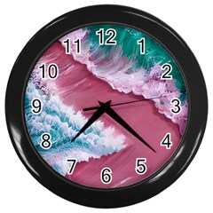 Ocean Waves In Pink Wall Clock (black) by GardenOfOphir